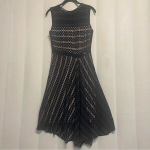 Escada Womens Dress Small Fit Flare Asymmetric Perforated Eyelet Luxury Designer